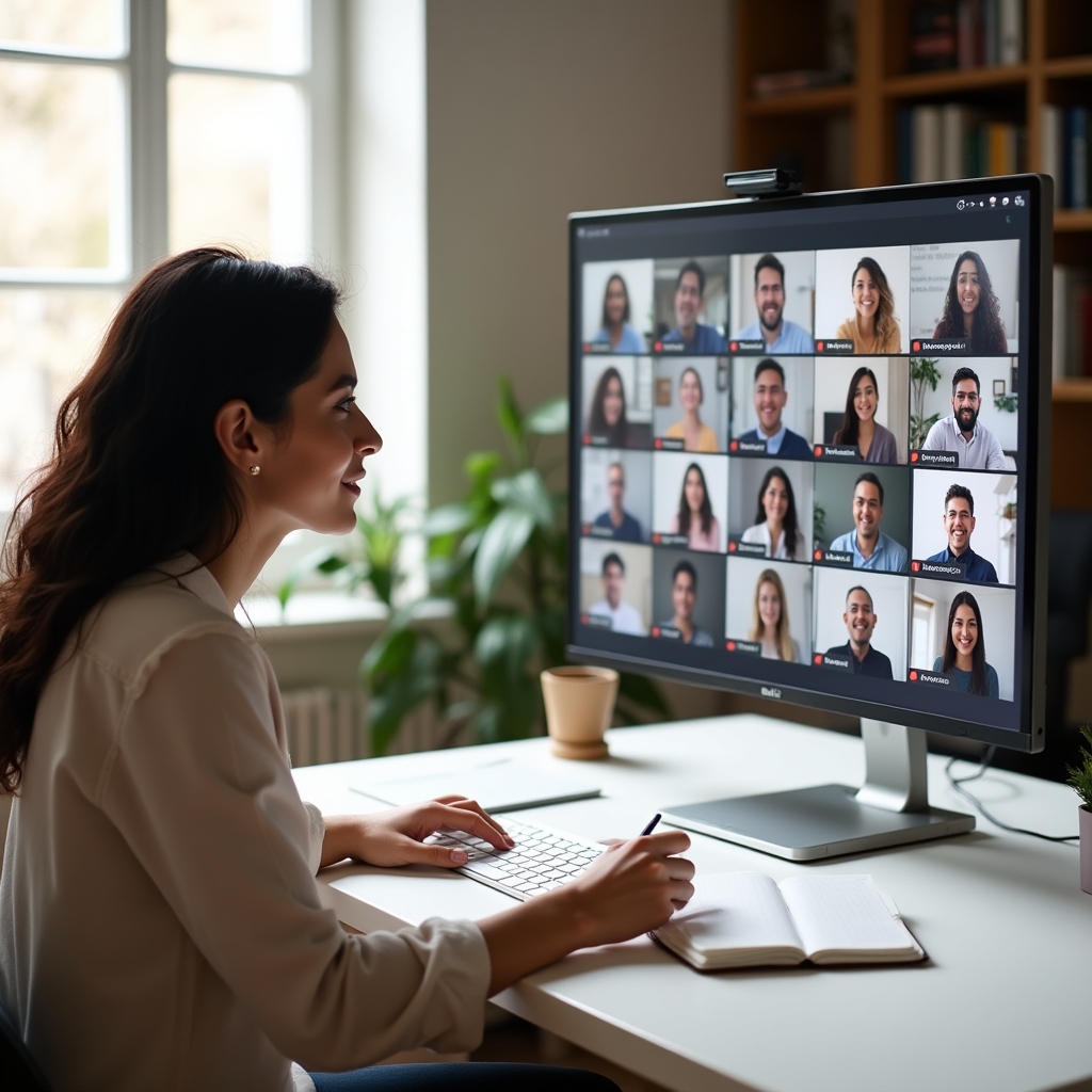 Online savings workshop with participants connected remotely on a video call